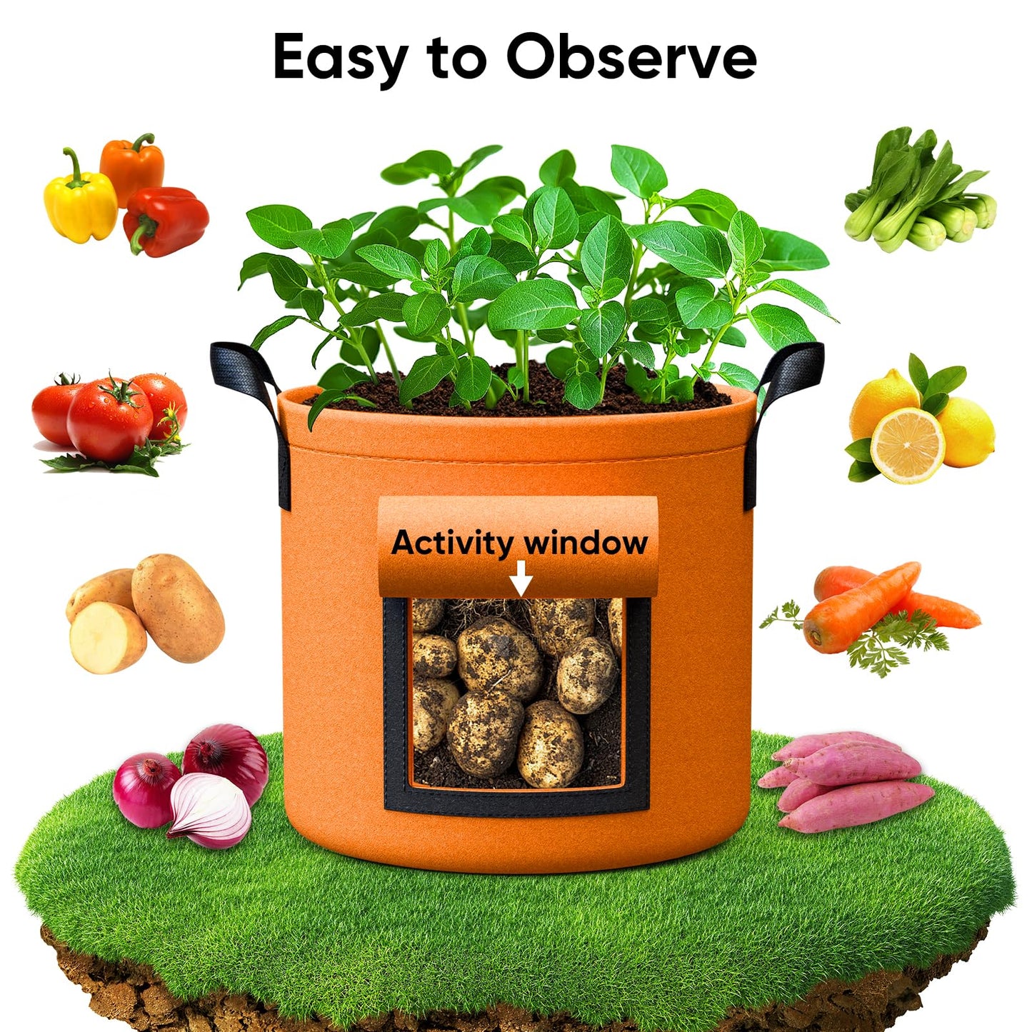 15 Gallon Potato Grow Bags - 6-Pack 350g Heavy Duty Thick Nonwoven Fabric Pots with Durable Handles, Large Potatoes Grow Bags 15 Gal with Flap, Aeration Fabric Containers with 6 Pcs Plant Labels