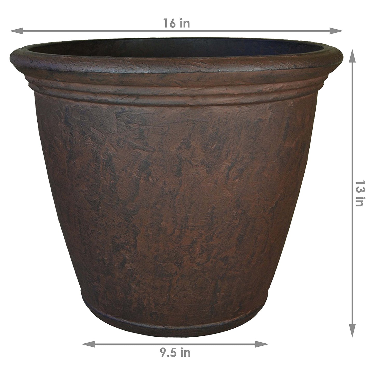 Sunnydaze 15.25-Inch Anjelica Large Plastic Pot for Plants - Outdoor Double-Walled Large Plastic Planter with Drillable Drainage Holes - Rust