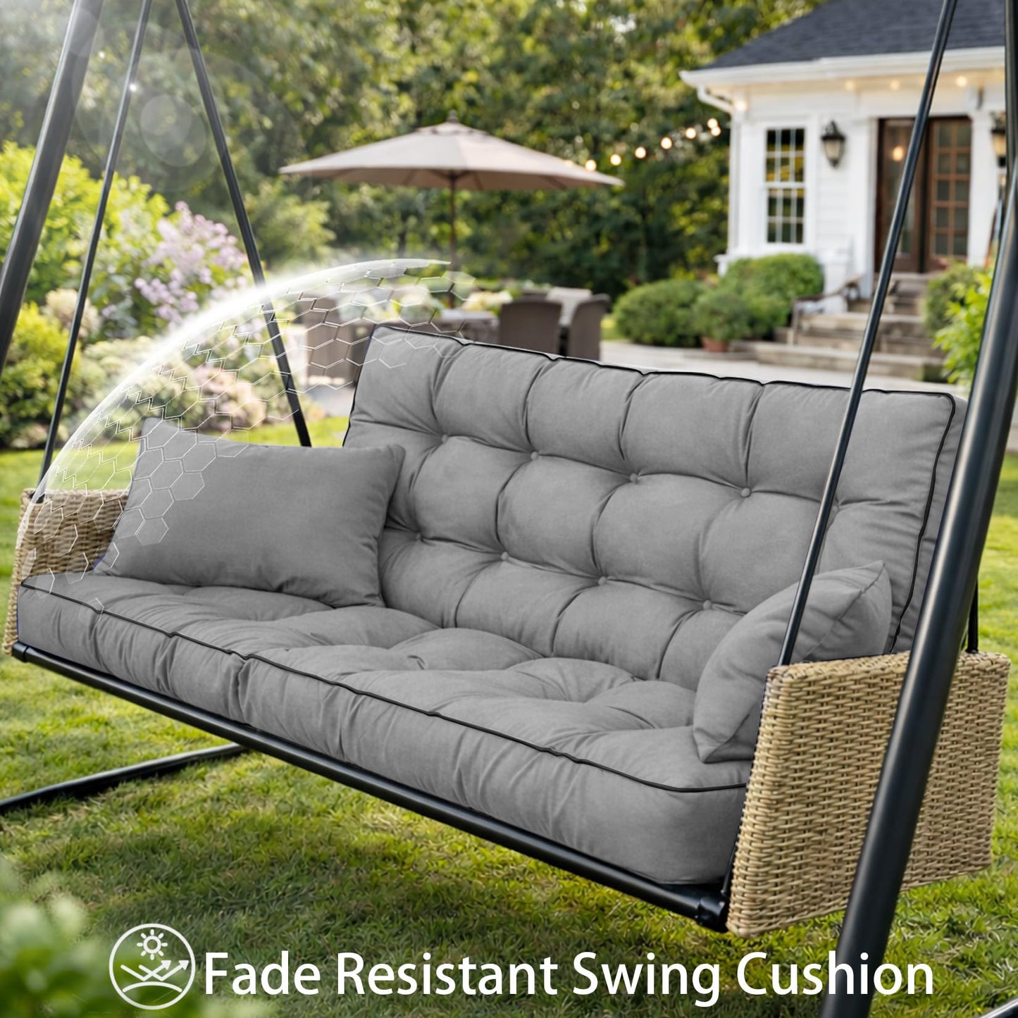 Kerkrot Porch Swing Cushions, Waterproof & Fade Resistant Outdoor Swing Cushion 63 Inch, Swing Cushions 3 Seater Replacement for Outdoor Furniture, Patio, Garden (Light Gray, 63 x 40 inch)