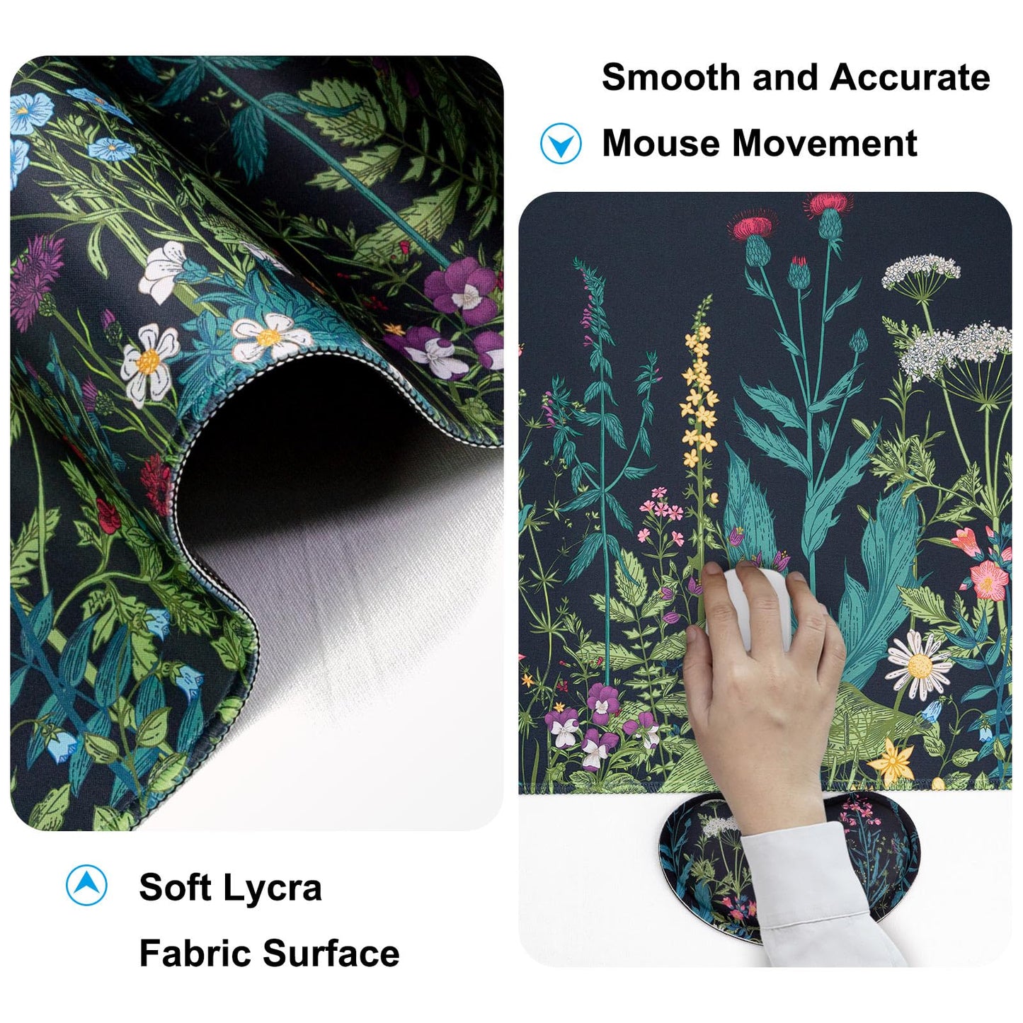 Keyboard Wrist Rest + Mouse Pad with Wrist Support + Desk Mat + Coaster 4 in 1 Set, XXL Large Gaming Mousepad Cute Ergonomic Mouse Pads for Desk Computer Laptop Office Decor-Little Flowers