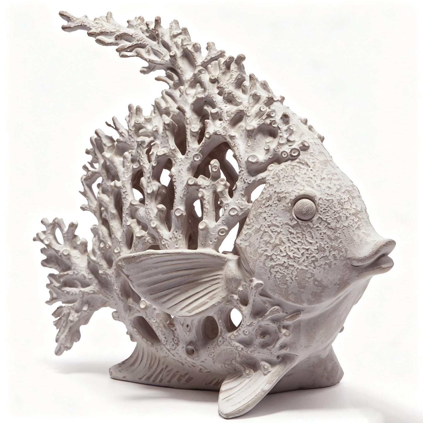 BGBWBFBR Coral Reef Angelfish Statue Coastal Beach Decor Ocean Nautical Figurine for Bathroom Home Office Tabletop Shelf 10in x 9.8 in Pearlescent Dusty Lavender Gray Fish Sculpture