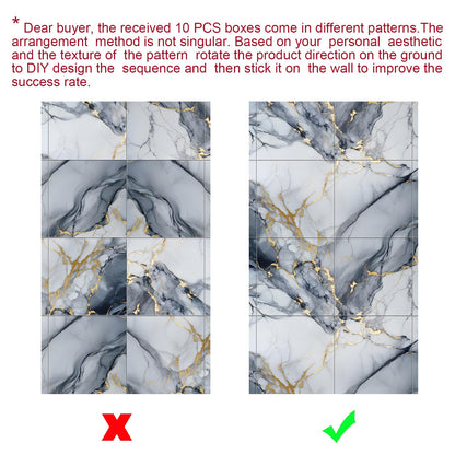 10pcs Thick Marble Peel and Stick Waterproof Wall Panels,Heat-Resistant Backsplash Tile, 23.6"x11.8" PVC Foam Wall Sticker for Kitchen,Living Rooms,TV Walls,Blue and Gold (Not Real Tile 19.4Sq. Ft.)