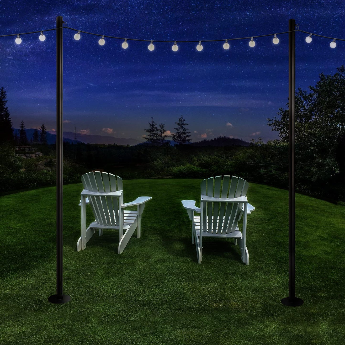 EXCELLO GLOBAL PRODUCTS Premium String Light Poles - 4 Pack - Extends to 10 Feet – Yard Mount (Grass/Dirt)