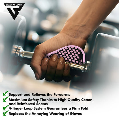 Beast AT Least Grip Pads for Weightlifting & Fitness – Non-Slip, Breathable Palm Protectors for Men & Women – Ideal for Gym Workouts, Cross Training, Pull-Ups & Deadlifts (Pink, L/XL)