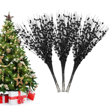 Losris Christmas Artificial Glitter Berry Stem Decorations Decorative Bead Sticks Xmas Picks Glittery Twigs Branches for Christmas Tree Wreath Gift Vase Home Decor Party Ornaments Black 24 PCS