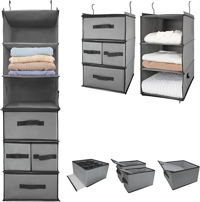 2-in-1 Durable 6-Tier Hanging Closet Organizer