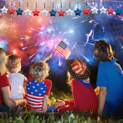 Honoson 48 Pcs 4th of July Hanging Ornaments Patriotic Star Tree Decorations Star Memorial Day Hanging Ornament Red Blue White 250th Anniversary Mini Decorations for Tree (Red,Navy Blue,Silver)