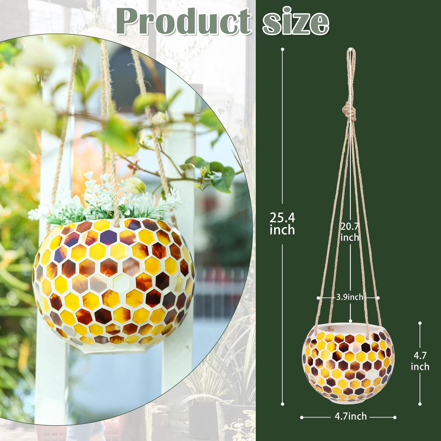 Chonsun Hanging Planter Mosaic Garden Pot Small Flower Pot for Indoor Plant Disco Ball Hanging Planter with Drainage Yellow Bee