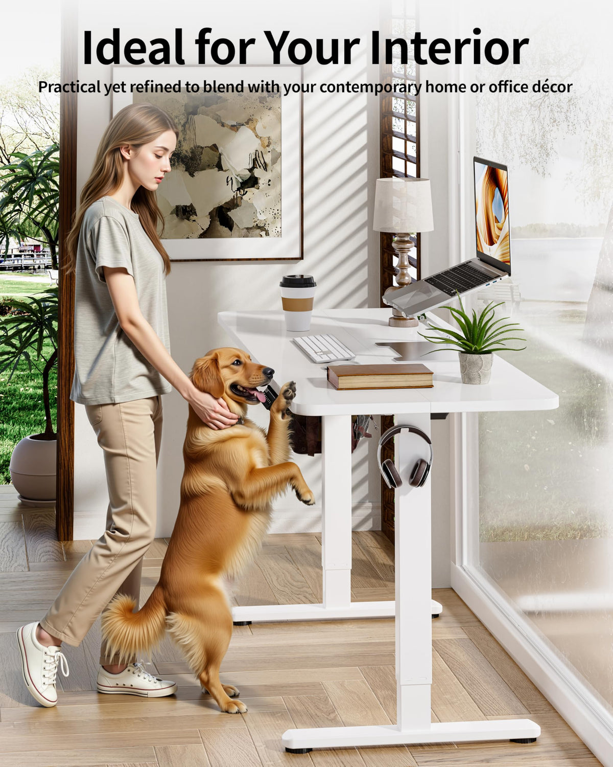 BIZUM Electric Standing Desk 60 x 24 Inch Computer Desk-Gaming Desk White Home Office Desks Height Adjustable Memory Stand Up Computer Workstation