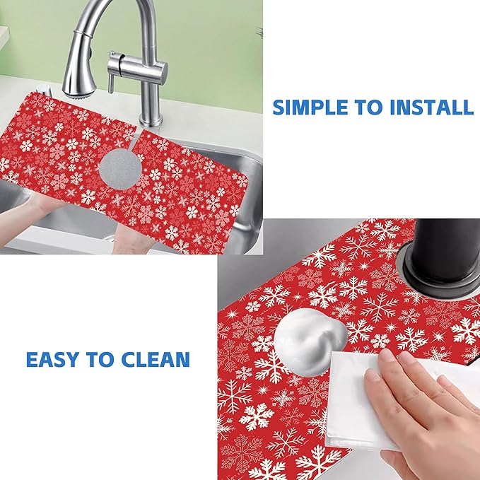 Christmas Snowflake Kitchen Sink Splash Guard Mat Absorbent Fast Drying Mat