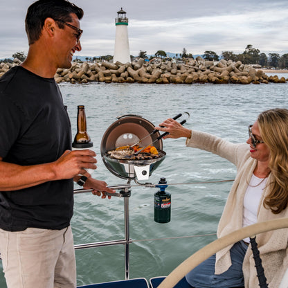 Magma A10-207-3 Marine Kettle3 Portable Gas Grill and Stove - Stainless Steel BBQ with Electronic Ignition for Boats - Wind-Resistant Design, Safe Propane Connection, Stay Cool Handle - 15" Diameter
