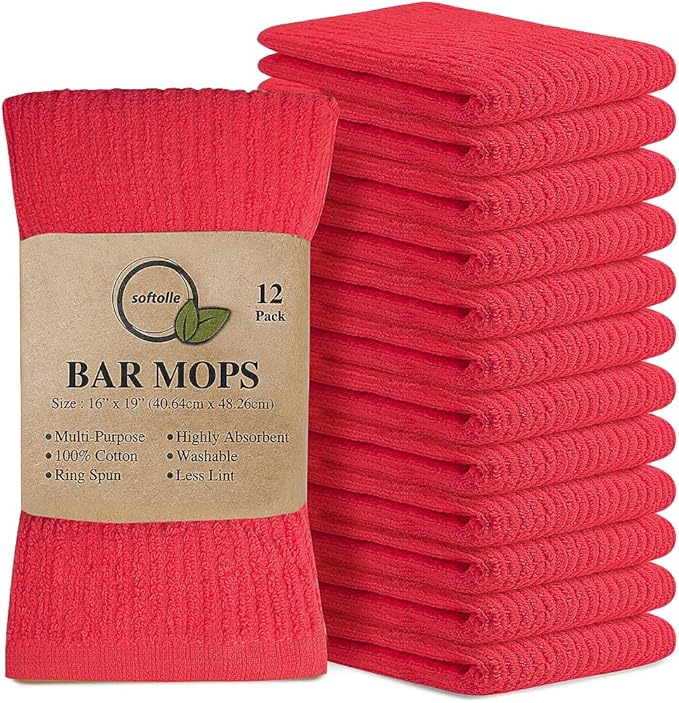 Softolle Bar Mop Towels, 16x19 Inches, 100% Cotton, Kitchen and Bar Cleaning