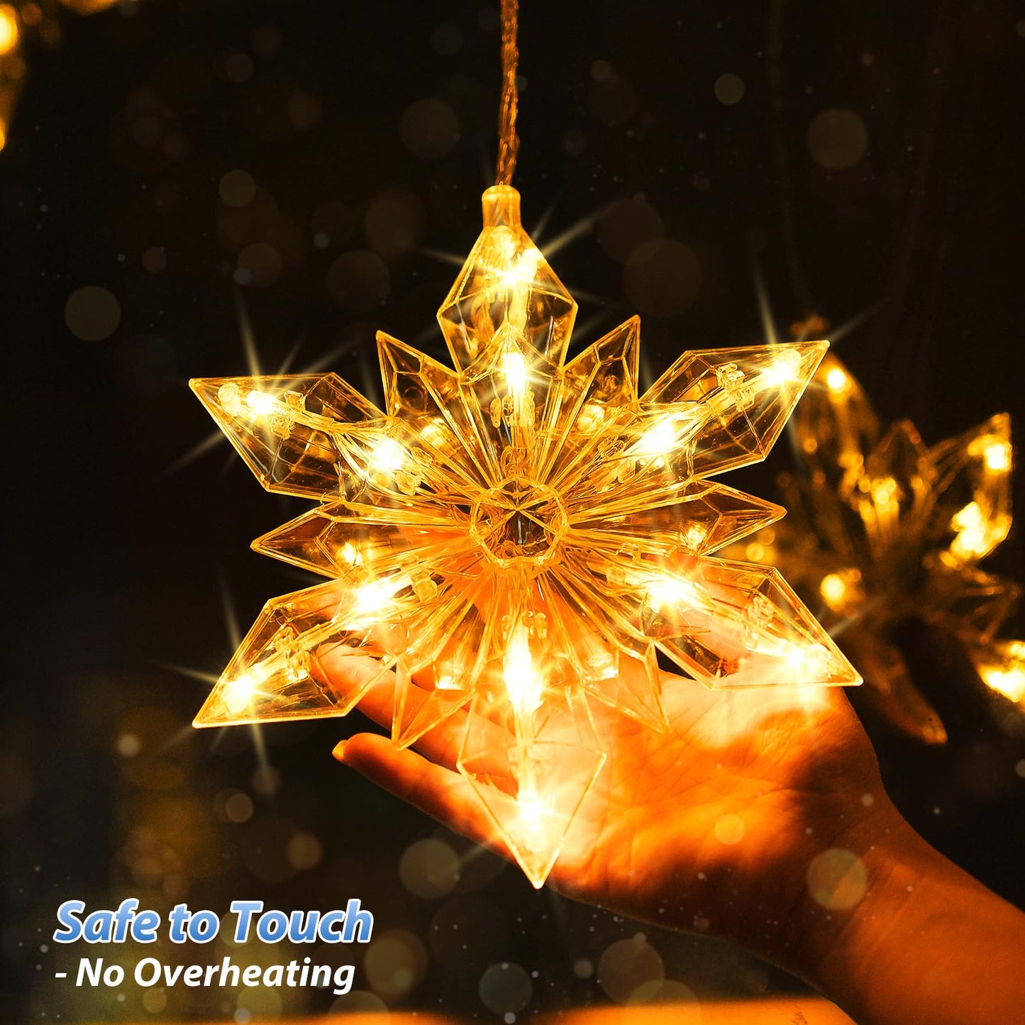 Christmas Snowflakes Window Lights, 5 Pack 60 LEDs Waterproof Hanging Battery Operated Christmas Decoration with Timer for Indoor Outdoor Xmas Home Winter Party Patio Bedroom Decor, Warm White