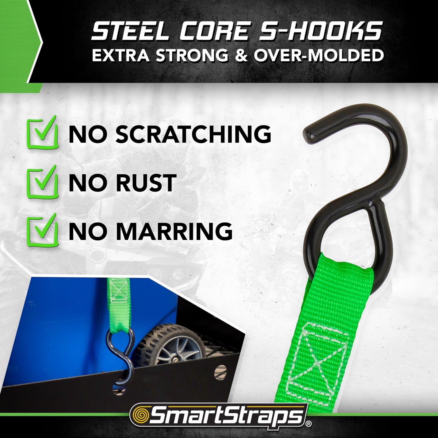 SmartStraps 6’ Cambuckle Tie Down, 2 Pack — Standard Duty Tie-Down Ratchet Straps — 1,200lb Break Strength, 400lb Safe Work Load — Ideal for Tying Down Dirt Bikes, ATVs and Mowers