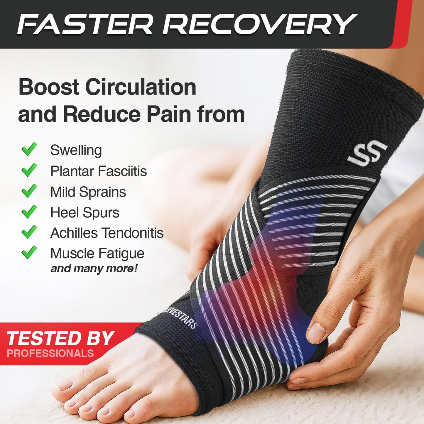 Sleeve Stars Ankle Brace for Women & Men, Ankle Wrap for Sprain, Compression Sleeve for Plantar Fasciitis Relief, Easy Customizable Support: w/Removable Strap (Single/Black)