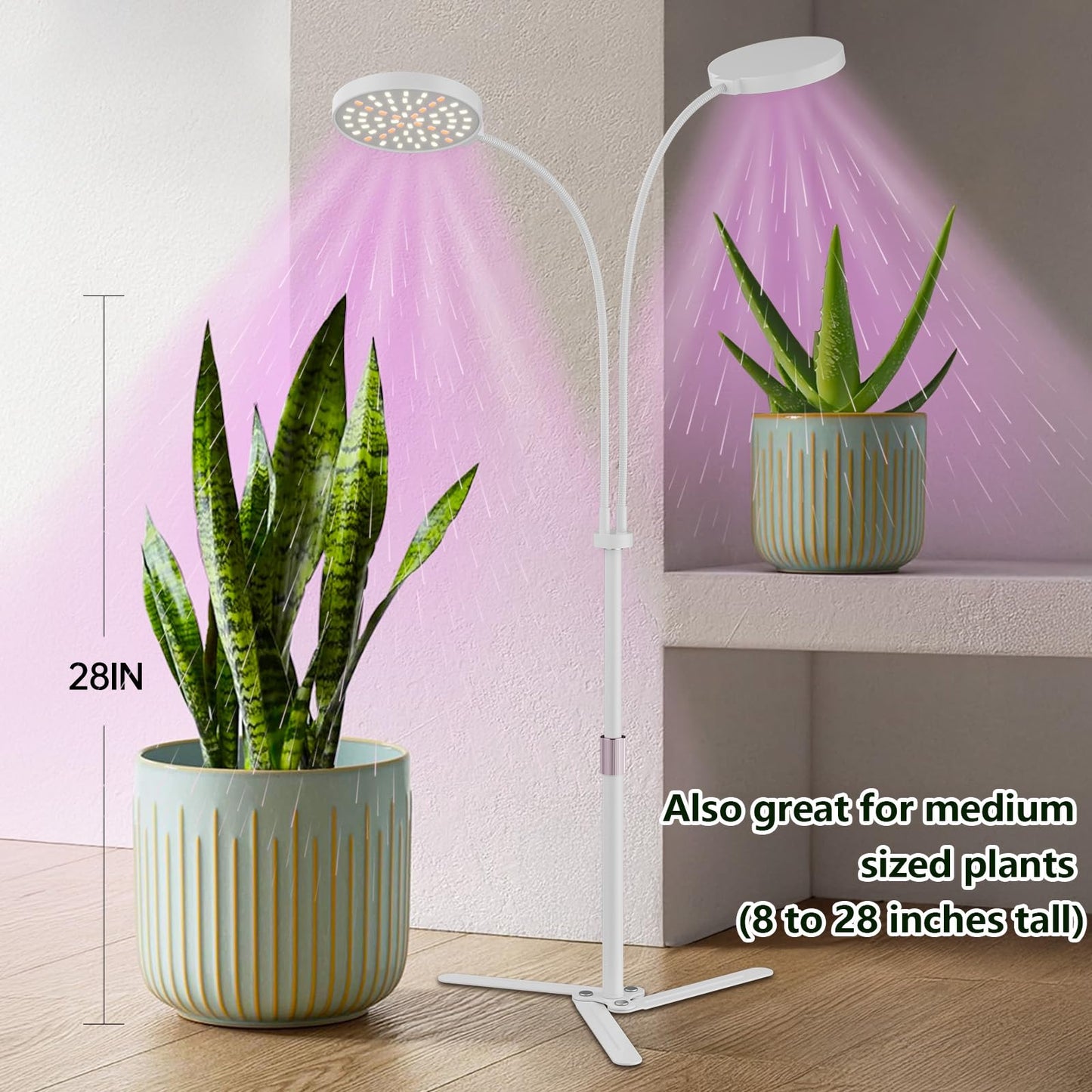 BeModel Super-Energy Tabletop LED Grow Lights 9.8"-32"Height Adjustable for Indoor Small/Medium Plants 6000K Full Spectrum with 3 Dimmable Model, Auto On Off Timing 3 9 12Hrs, 5 Brightness(Puck White)