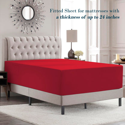 Mocassi Full Size 4-Piece Bed Sheet Set - 1800 Premium Hotel Quality Microfiber 18-24 Inches Extra Deep Pocket Fitted Sheet- Luxury Soft, Breathable, Wrinkle, and Fade Resistant, Red