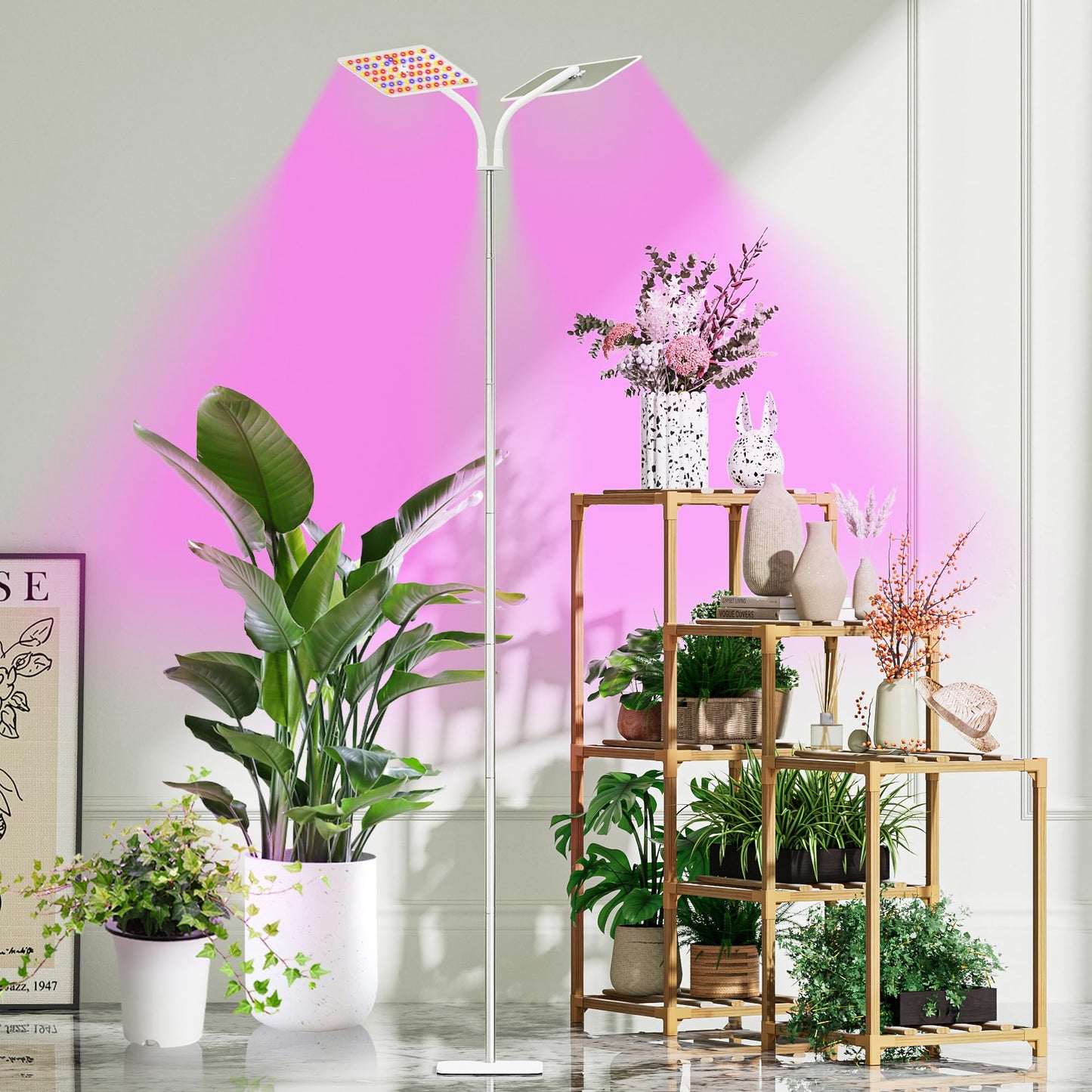 KINGPLUS Grow Lights with Stand, Double Head, Full Spectrum LED Grow Light for Indoor Plants, 240 Leds, 4 Dimmable Levels, Timer 4/8/12h, 12-60inches Height Adjustable, 36w, Ideal for Desk Small Plant