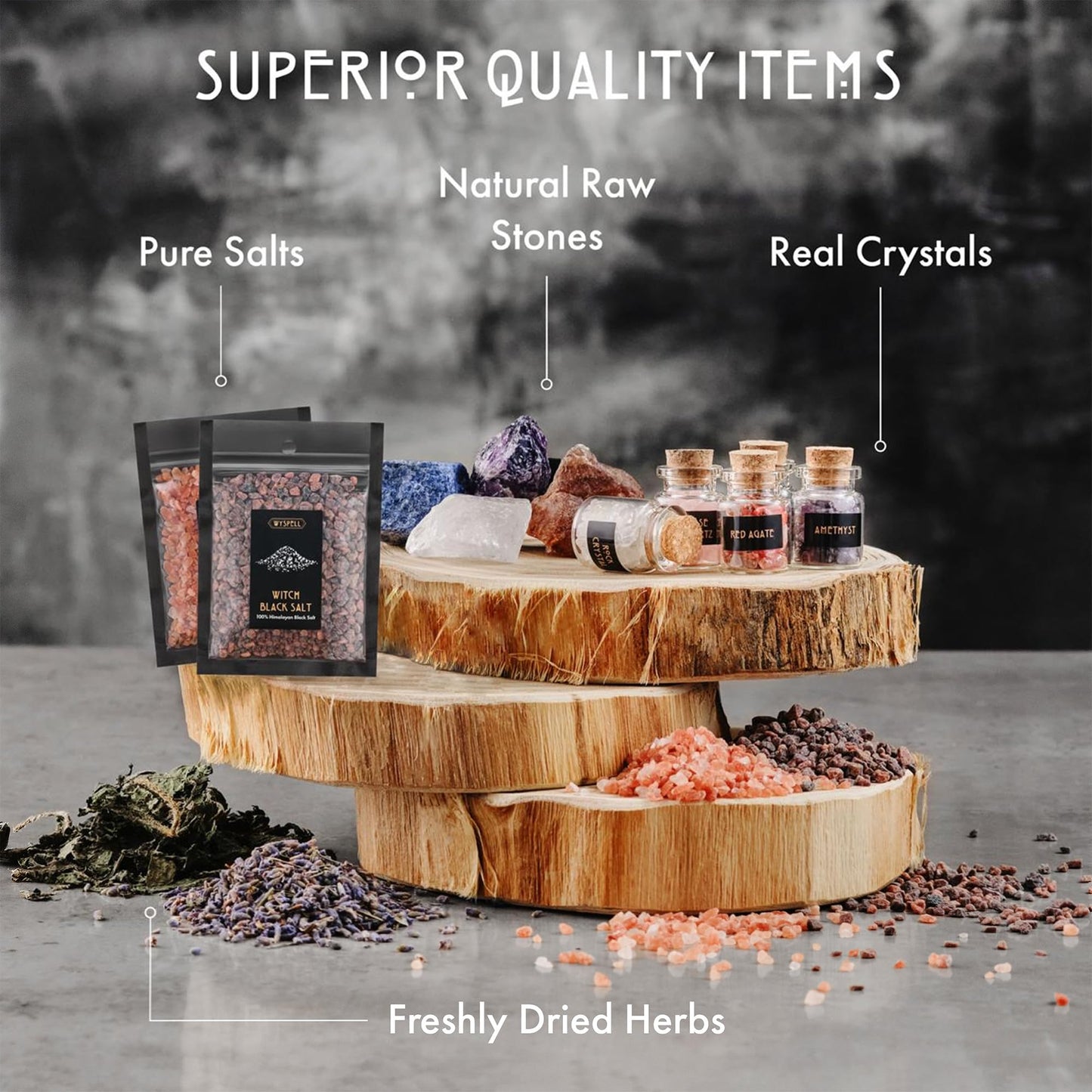 Wyspell Large Witchcraft Kit 77 PCS - Witch Altar Spell Set - Wiccan Supplies & Tools - Witchy Gifts for Beginners: Spell Candles, Dried Herbs, Crystals, Stones, Cloth, Pendulum, Bowl & Spoon