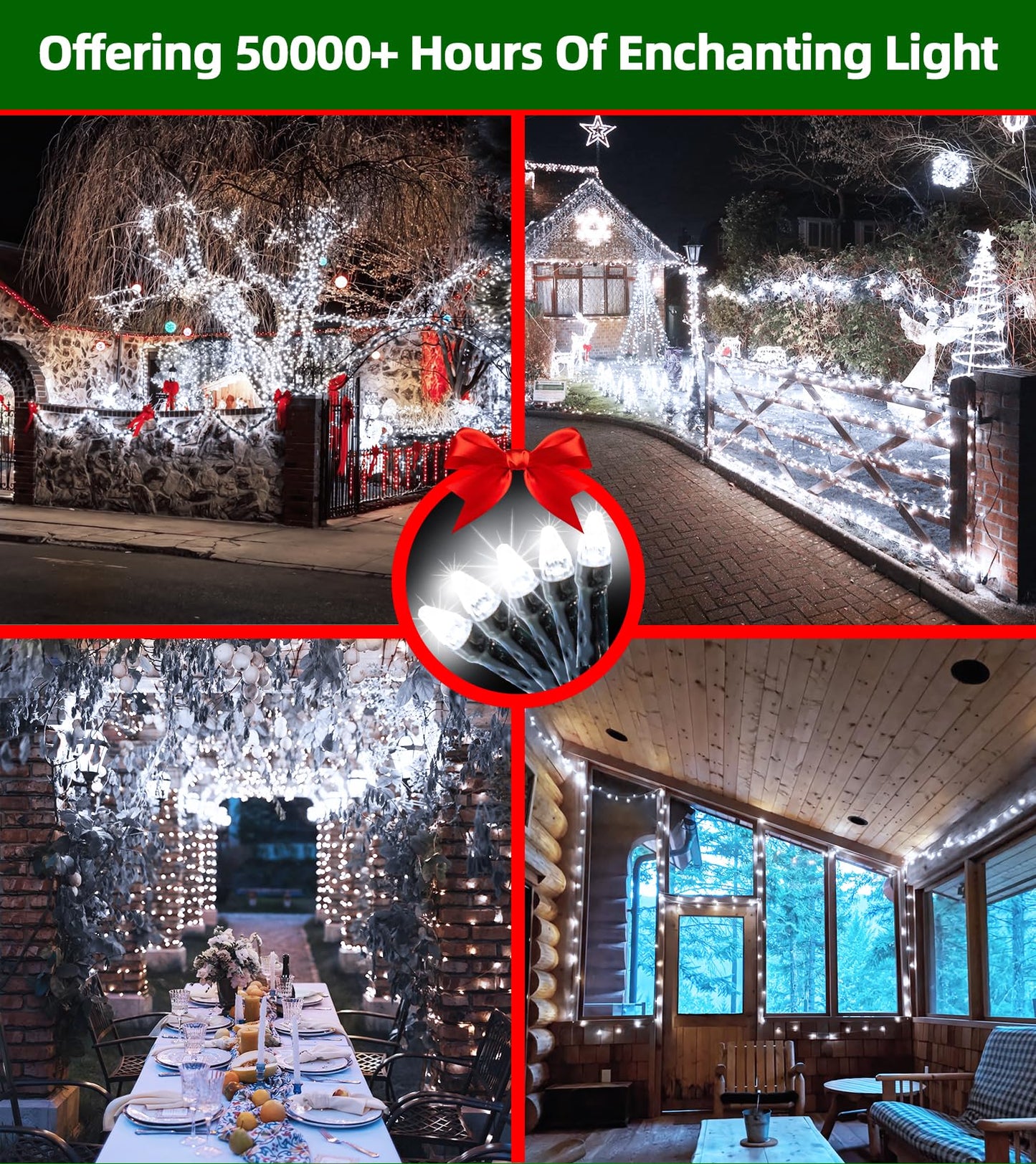 QUHUATU 750 LED 240FT Christmas Lights Outdoor,12 Lighting Modes Christmas String Lights with Timer, Dimmable Cool White LED StringLights Waterproof for Yard Tree Wedding Party Holiday Cool White