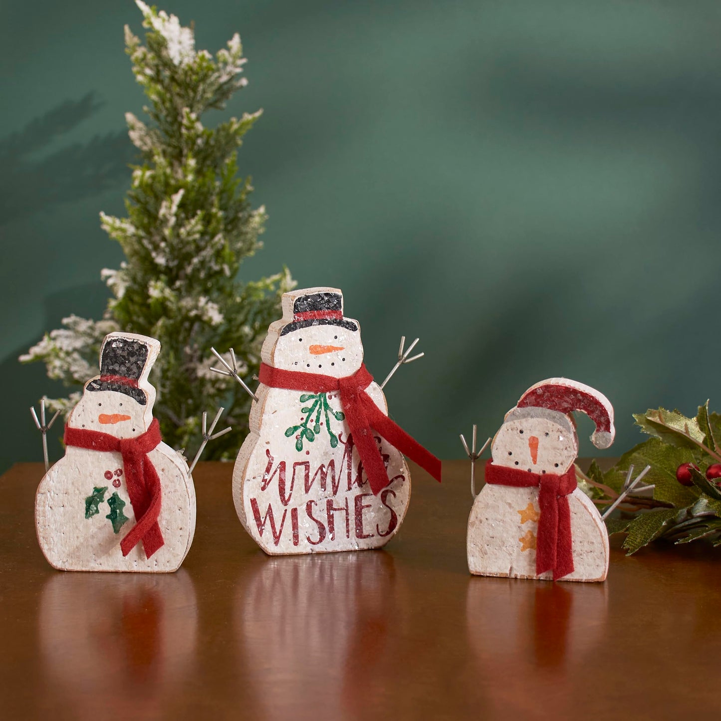 Primitives by Kathy Hand Lettered Christmas Winter Wishes Chunky Sitter Snowmen (Set of 3)