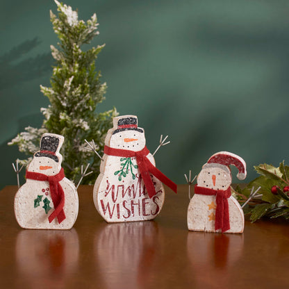 Primitives by Kathy Hand Lettered Christmas Winter Wishes Chunky Sitter Snowmen (Set of 3)