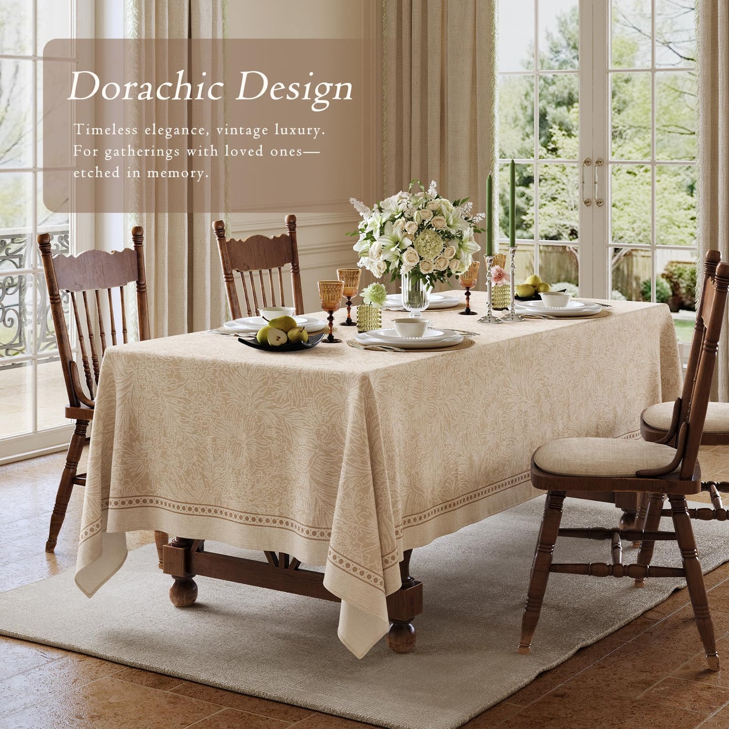 Dorachic Beige Thick Linen Table Cloth Square Tables, Waterproof Wipeable Decorative Table Cover for Dining Kitchen Indoor Outdoor, 55" x 55", 2-4 Seats