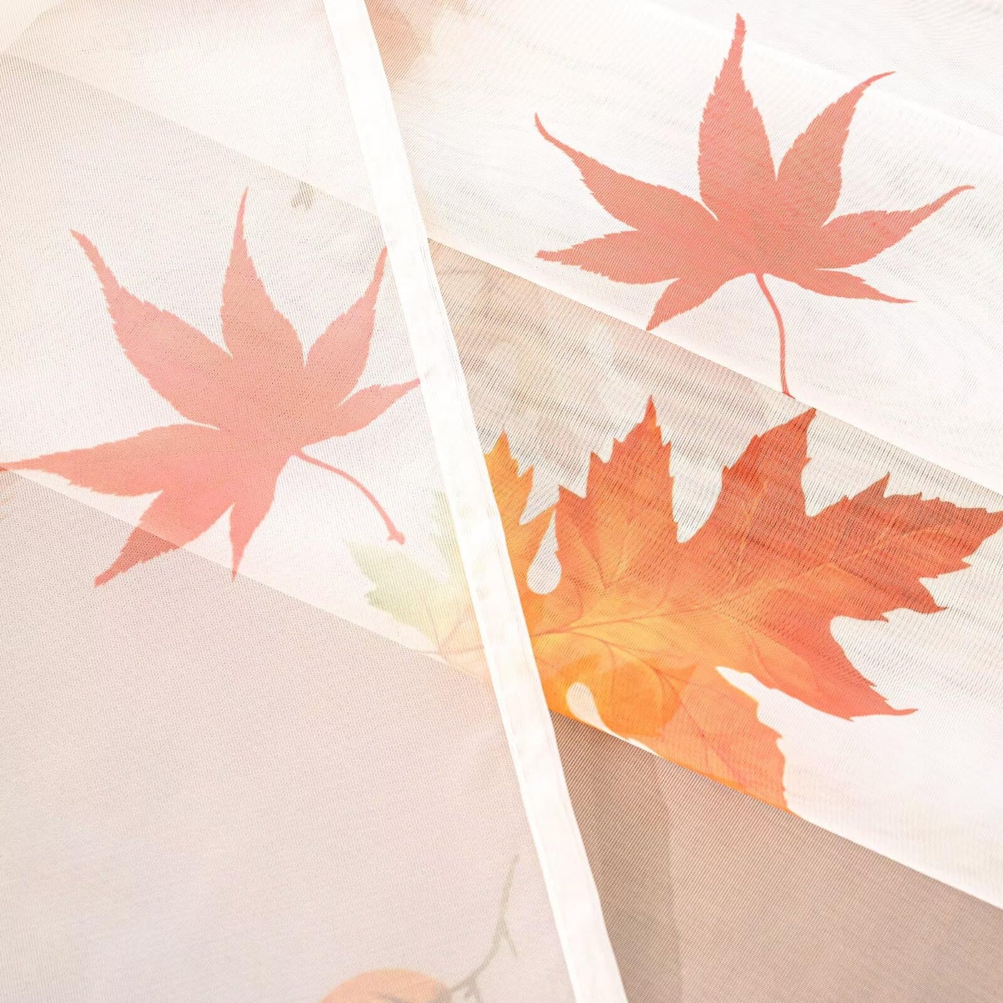 youleyar Fall Sheer Curtains for Living Room 84 Inches Long 2 Panels Orange Semi-Sheer Curtain with Maple Leaves Printed Pattern Fall Rod Pocket Voile Drapes for Bedroom, 52" W x 84" L