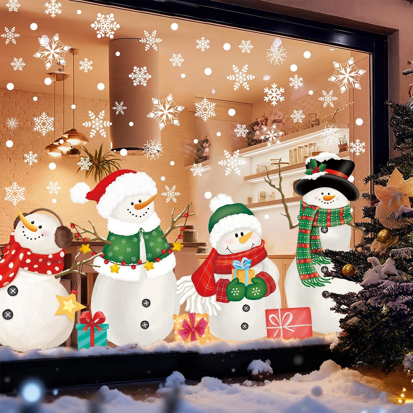 128 PCS Large Christmas Window Clings Snowman Snowflake Stcikers for Christmas Window Decorations