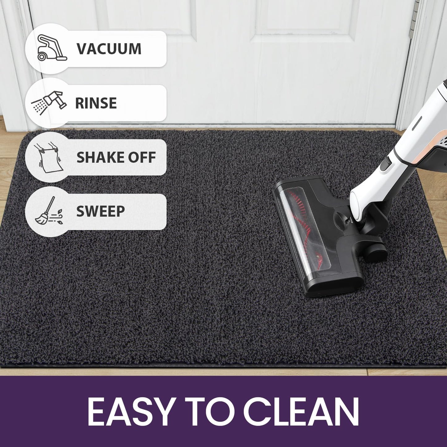 DEXI Dirt Trapper Door Mat Indoor, Non-slip Doormats Inside, Machine Washable, Super Absorbent Entrance Mats Soft Floor Carpet Rug, 50 x 80 cm, Black-Grey