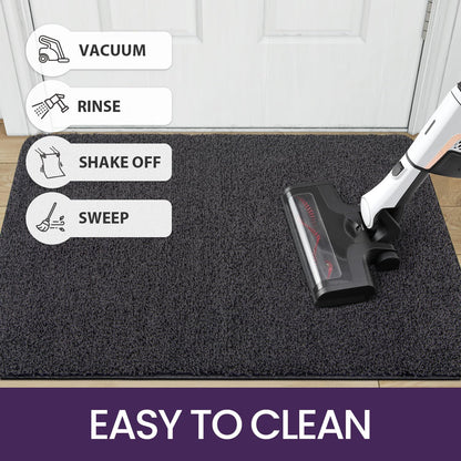 DEXI Dirt Trapper Door Mat Indoor, Non-slip Doormats Inside, Machine Washable, Super Absorbent Entrance Mats Soft Floor Carpet Rug, 50 x 80 cm, Black-Grey