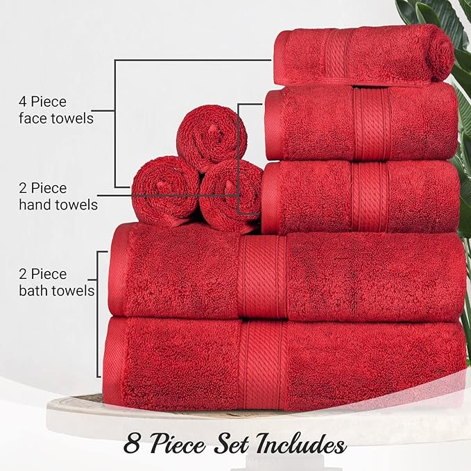 SUPERIOR Egyptian Cotton Pile 8 Piece Towel Set, Includes 2 Bath, 2 Hand