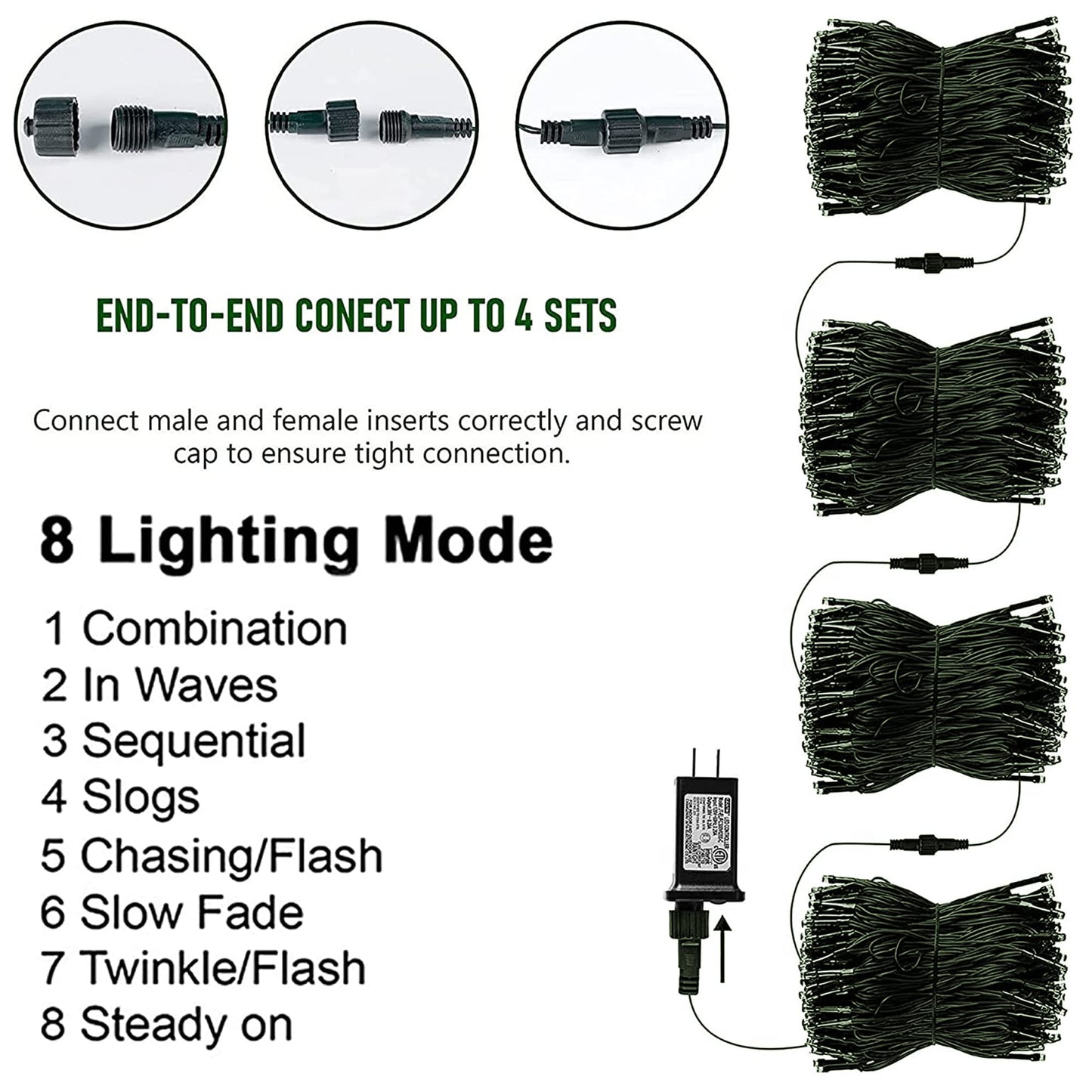 TW SHINE Red Christmas Lights, 400 LED 132FT Outdoor Christmas Lights Plug in with 8 Modes, Waterproof Light Outdoor Green Wire, Indoor Xmas Decorations for Party Yard House Decor