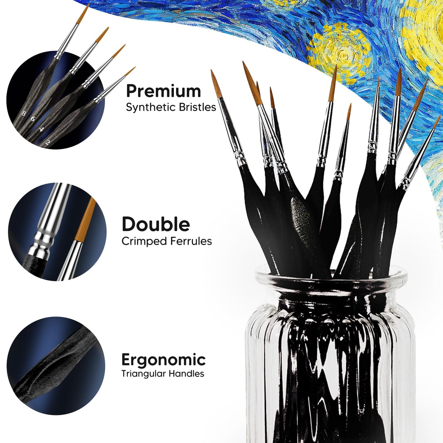 10PC Miniature Paint Brush for Fine Detailing,Small Painting Brushes Set for Art, Crafts, Acrylic, Watercolor, Oil, Model, Face, 40k & Paint by Number, Figurine (Black)