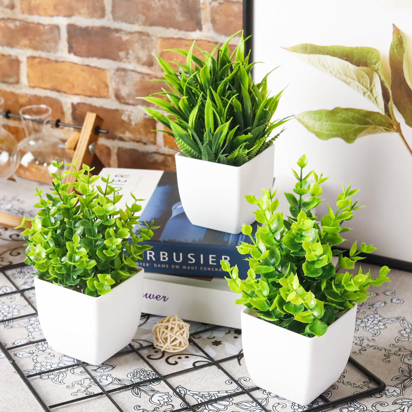Der Rose 4 Pack Fake Plants Small Artificial Mini Faux Plants Indoor for Room Home Office Shelf Decor