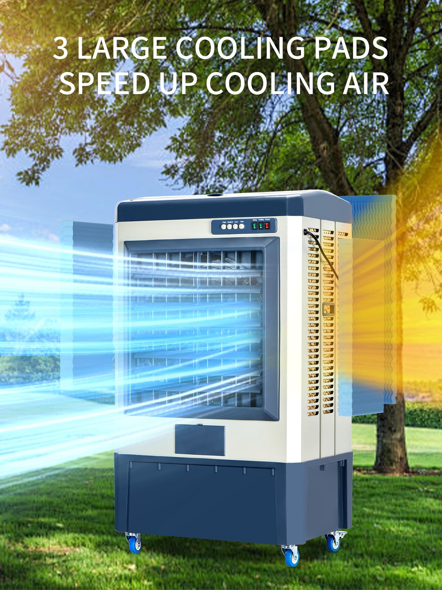 Uthfy 6500 CFM Swamp Cooler,49" Evaporative Air Cooler with 19 Gal Water Tank,5 Ice Box,120° Swing,Portable Air Conditioner with 3 Speeds,High Velocity Outdoor Cooling Fan for Garage,Patio,Factory Use