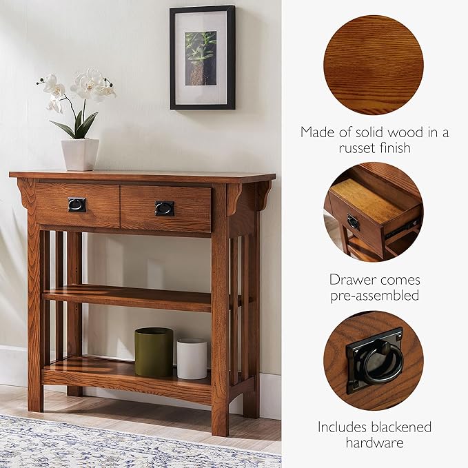 Leick Home Mission Impeccable Bookshelf, Solid Wood, 2 Drawers, 2 Shelves
