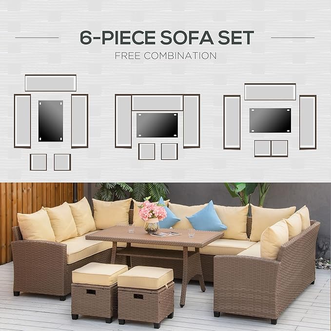 Outsunny 6 Piece Patio Furniture Set, PE Wicker Outdoor Furniture Conversation