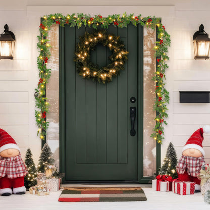 Spiareal 1 Pcs 9 ft Christmas Garland with Light Christmas Lighted Pine Garland Prelit Battery Operated Cedar Pine Cone Red Berry Greenery for Mantle Fireplace Decor