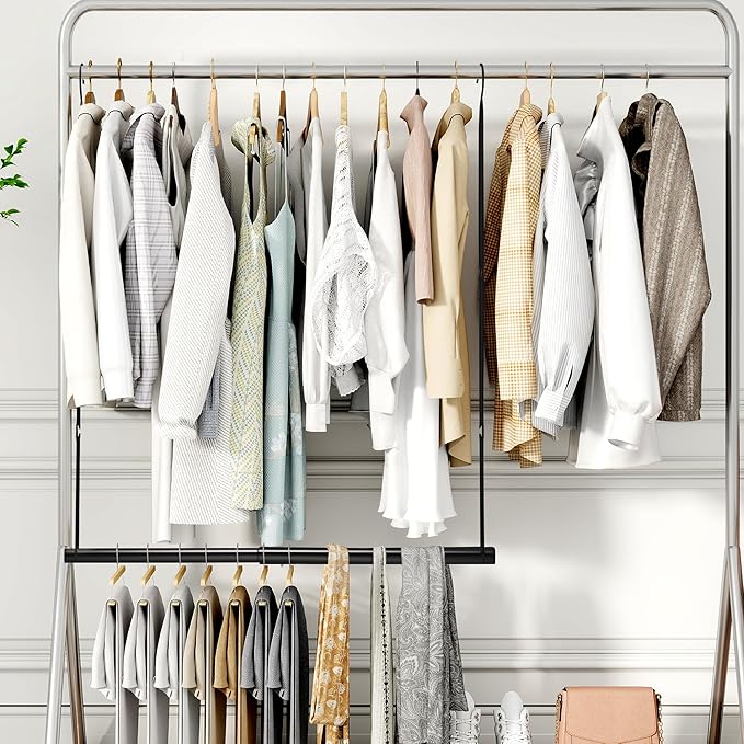 STORAGE MANIAC Hanging Closet Rod, Adjustable Width and Height Closet Hanging
