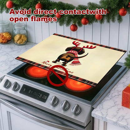 HOMETITUTE Stove Top Covers for Electric Glass Stove 28x20 Inch Christmas Dog Reindeer Design Heat Resistant Cooktop Protector Counter Cover Dish Drying Mat for Kitchen RV Camper