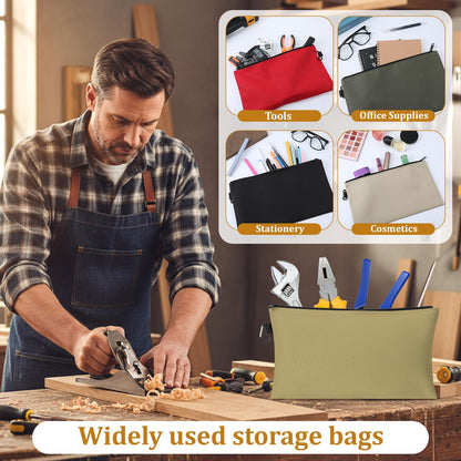 IANFAN 10 Pack Canvas Tool Bag Pouches, Heavy Duty Zipper Pouch Utility Pouches Multipurpose Canvas Tote Pouch Organizer for Storage Items Portable Supplies(12" x 7")
