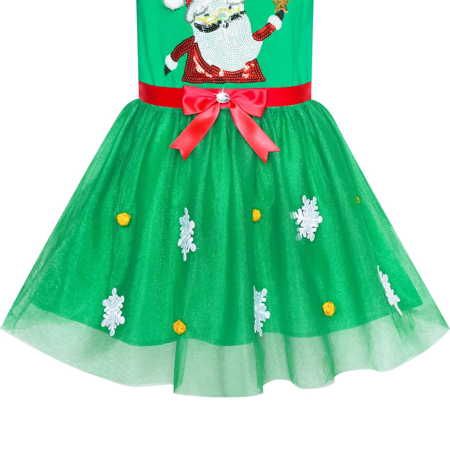 Sunny Fashion Girls Dress Christmas Santa Snow Long Sleeve Holiday Dress Size 7