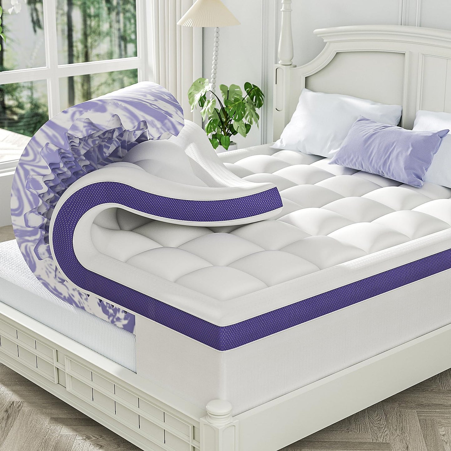 ChiXpace Dual Layer 4 Inch Memory Foam Mattress Topper Twin - 2 Inch Gel Memory Foam and 2 Inch Pillow Top Mattress Pad, 7-Zone Egg Crate 2-in-1 Design (White)