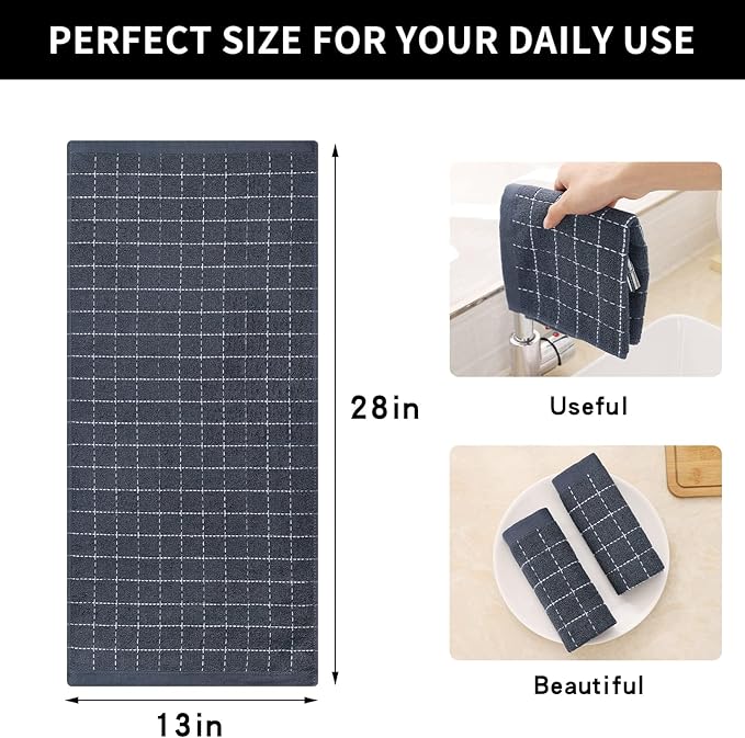 Homaxy 100% Cotton Terry Kitchen Towels, Checkered Designed, Soft and Super