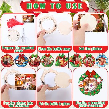 Yalikop 16 Pcs Christmas Photo Frame Ornaments Wooden Nutcrackers Santa Snowman Snowflake Picture Frame Tree Decoration DIY Photo Keepsakes for Xmas Party Decorations Winter (Cute)
