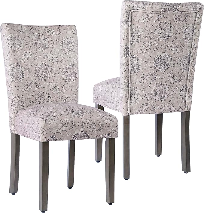 HomePop Classic Parsons Dining Chair -Gray Linen Artistic Floral Print