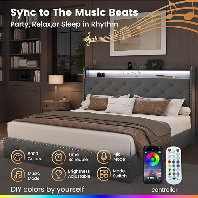 LARMACE Queen LED Bed Frame