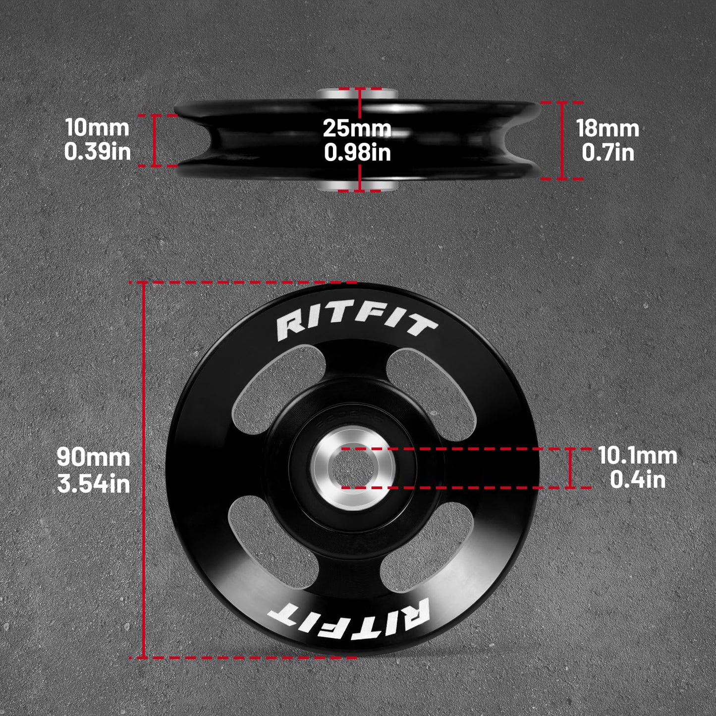 RitFit Aluminum Pulley Wheel for Gym Equipment, 2PCS/ 6PCS Set Power Rack Pulley Attachment, 90mm Aluminum Alloy Bearing Gym Pulley Wheel for Home Gym (Black 6 pcs)