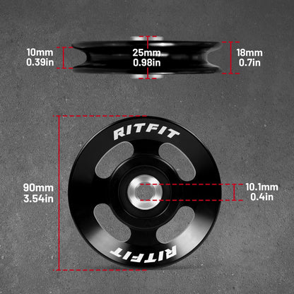 RitFit Aluminum Pulley Wheel for Gym Equipment, 2PCS/ 6PCS Set Power Rack Pulley Attachment, 90mm Aluminum Alloy Bearing Gym Pulley Wheel for Home Gym (Black 6 pcs)